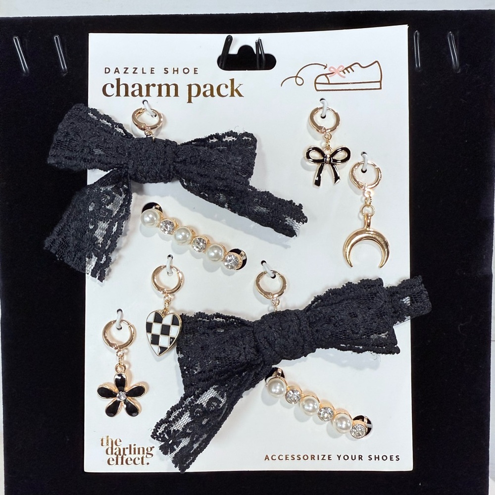Black Lace‎ Bow , Pearl, and Checkered Shoe/Bag Charm Pack